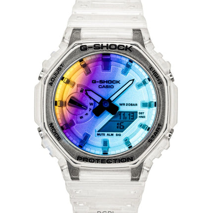Casio G-Shock Analog-Digital Herrenuhr mit transparentem Harzarmband, mehrfarbigem Zifferblatt und Quarzwerk, GA-2100SRS-7A, wasserdicht bis 200 m
