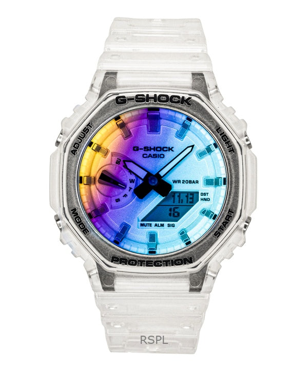 Casio G-Shock Analog-Digital Herrenuhr mit transparentem Harzarmband, mehrfarbigem Zifferblatt und Quarzwerk, GA-2100SRS-7A, wasserdicht bis 200 m