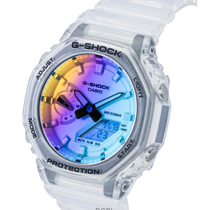 Casio G-Shock Analog-Digital Herrenuhr mit transparentem Harzarmband, mehrfarbigem Zifferblatt und Quarzwerk, GA-2100SRS-7A, wasserdicht bis 200 m