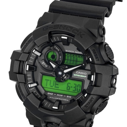 Casio G-Shock Analog-Digital Herrenuhr mit schwarzem Zifferblatt, Quarzwerk und Harzgehäuse, Modell GA-700BEG-1A, wasserdicht bis 200 m