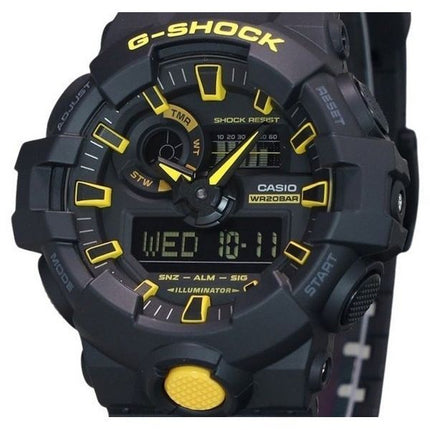 Casio G-Shock Caution Gelbes analoges digitales Harzarmband mit schwarzem Zifferblatt und Quarz GA-700CY-1A 200M Herrenuhr