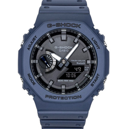 Casio G-Shock Smartphone-Uhr, analog/digital, mit Harzarmband, blauem Zifferblatt, Solarfunktion, GA-B2100-2A, wasserdicht bis 200 m, Herrenuhr