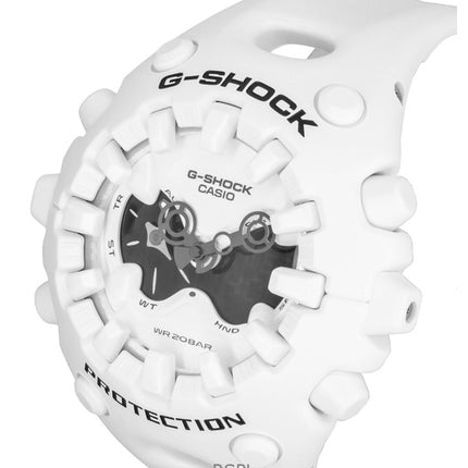 Casio G-Shock Analog-Digital Herrenuhr mit weißem Harzarmband, weißem Zifferblatt und Quarzwerk, GA-V01-7A, wasserdicht bis 200 m