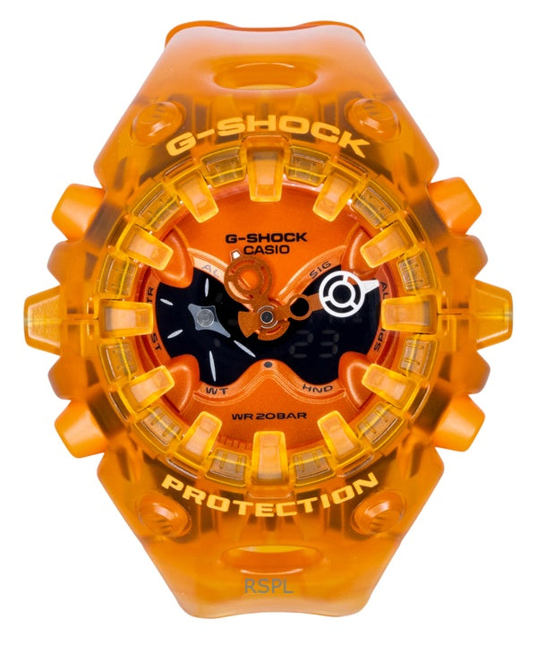 Casio G-Shock Herrenuhr mit Harzarmband, analog-digitalem Uhrwerk, orangefarbenem Zifferblatt, Quarzwerk, GA-V01SKE-4A, wasserdicht bis 200 m