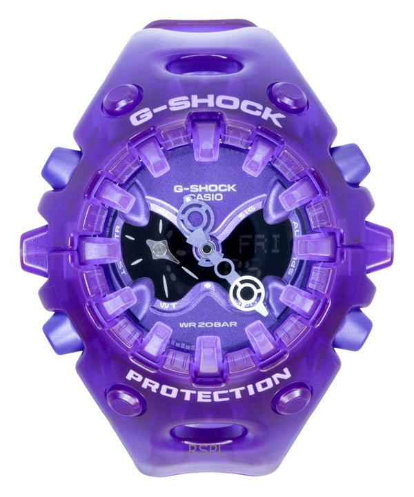 Casio G-Shock Herrenuhr mit Harzarmband, analog-digitalem Uhrwerk, lila Zifferblatt, Quarzwerk, GA-V01SKE-6A, wasserdicht bis 200 m