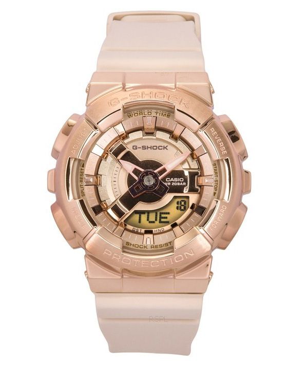 Casio G-Shock Analog-Digital-Harzarmband Roségoldfarbener Quarz GM-S110PG-4A 200 Damenuhr
