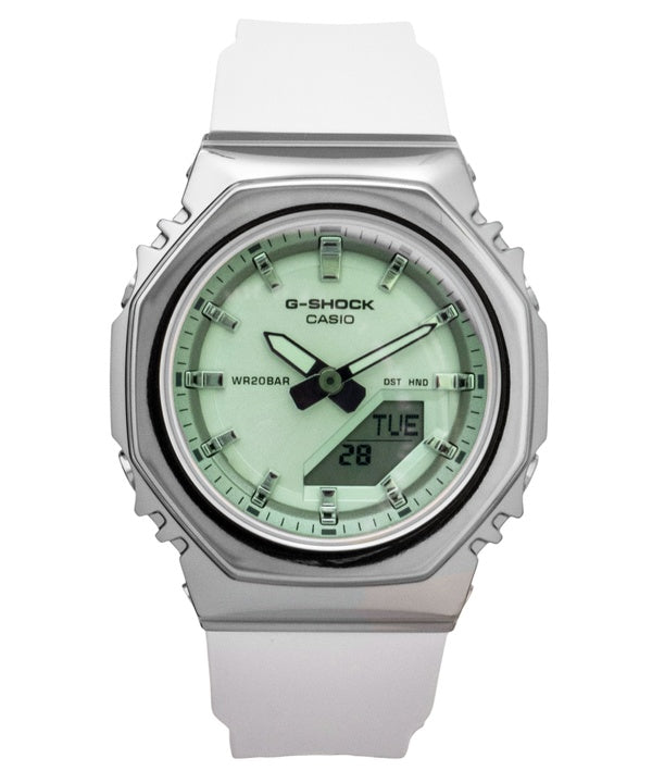 Casio G-Shock Analog-Digital Damenuhr mit grünem Zifferblatt, Kunstharzarmband, Quarzwerk, GM-S2110SR-7A, wasserdicht bis 200 m