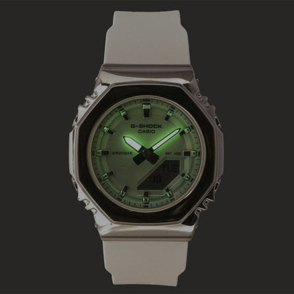 Casio G-Shock Analog-Digital Damenuhr mit grünem Zifferblatt, Kunstharzarmband, Quarzwerk, GM-S2110SR-7A, wasserdicht bis 200 m