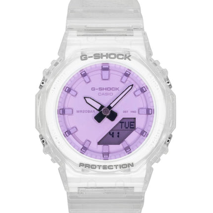 Casio G-Shock Analog-Digital Damenuhr mit transparentem Harzarmband, rosa Zifferblatt, Quarzwerk, GMA-P2100SR-7A, wasserdicht bis 200 m
