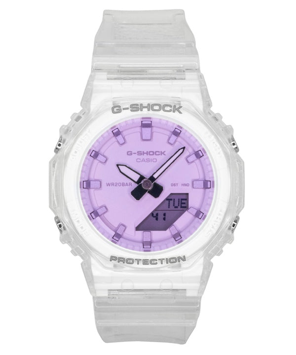 Casio G-Shock Analog-Digital Damenuhr mit transparentem Harzarmband, rosa Zifferblatt, Quarzwerk, GMA-P2100SR-7A, wasserdicht bis 200 m