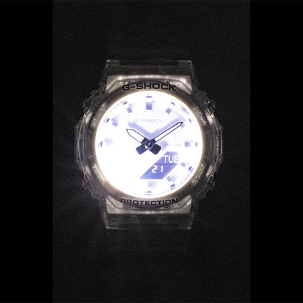 Casio G-Shock Analog-Digital Damenuhr mit transparentem Harzarmband, rosa Zifferblatt, Quarzwerk, GMA-P2100SR-7A, wasserdicht bis 200 m