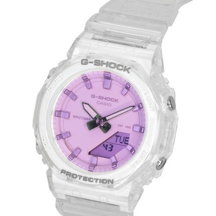 Casio G-Shock Analog-Digital Damenuhr mit transparentem Harzarmband, rosa Zifferblatt, Quarzwerk, GMA-P2100SR-7A, wasserdicht bis 200 m