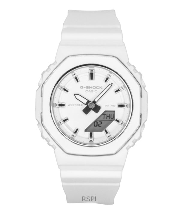 Casio G-Shock Analog-Digital Damenuhr mit biobasiertem Harzarmband, weißem Zifferblatt, Quarzwerk, GMA-P2110-7A, wasserdicht bis 200 m