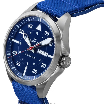 Hamilton Khaki Aviation Pilot Air-Glaciers Edition Textilarmband Blaues Zifferblatt Automatik H64655941 100M Herrenuhr