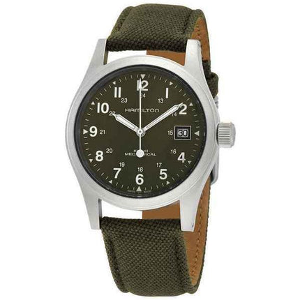 Hamilton Khaki Field Herrenuhr mit mechanischem Canvas-Armband und grünem Zifferblatt H69439363
