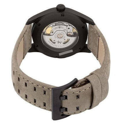 Hamilton Khaki Field Herrenuhr mit Titan-Lederarmband und grauem Zifferblatt, automatisch, H70215880, 100 m
