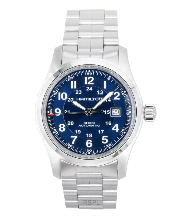 Hamilton Herrenuhr aus khakifarbenem Edelstahl mit blauem Zifferblatt, Automatik, H70605140, wasserdicht bis 100 m