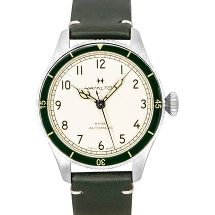 Hamilton Khaki Aviation Pilot Pioneer Herrenuhr mit Lederarmband, weißem Zifferblatt, Automatik, H76255810, wasserdicht bis 100 m
