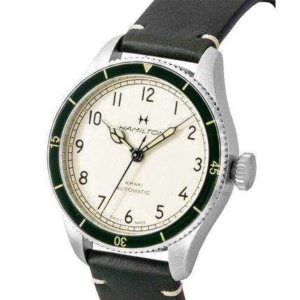 Hamilton Khaki Aviation Pilot Pioneer Herrenuhr mit Lederarmband, weißem Zifferblatt, Automatik, H76255810, wasserdicht bis 100 m