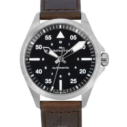 Hamilton Khaki Aviation Pilot Lederarmband Schwarzes Zifferblatt Automatik H76305530 100M Herrenuhr