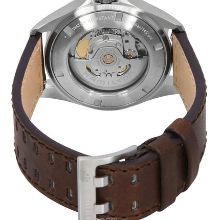 Hamilton Khaki Aviation Pilot Lederarmband Schwarzes Zifferblatt Automatik H76305530 100M Herrenuhr