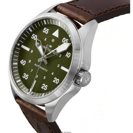 Hamilton Khaki Aviation Pilot Lederarmband Grünes Zifferblatt Automatik H76305560 100M Herrenuhr