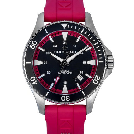 Hamilton Khaki Navy Scuba Pink Kautschukarmband schwarzes Zifferblatt Automatik H82395330 100M Unisex-Uhr