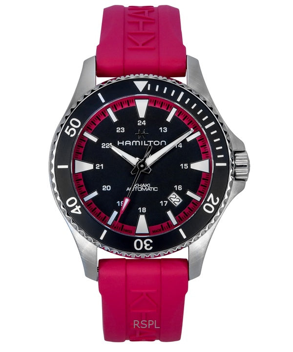 Hamilton Khaki Navy Scuba Pink Kautschukarmband schwarzes Zifferblatt Automatik H82395330 100M Unisex-Uhr