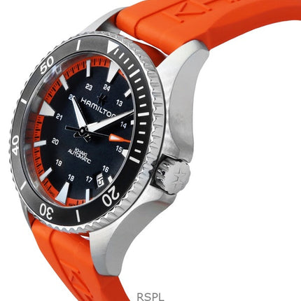 Hamilton Khaki Navy Scuba Orange Kautschukarmband schwarzes Zifferblatt Automatik H82395331 100M Herrenuhr