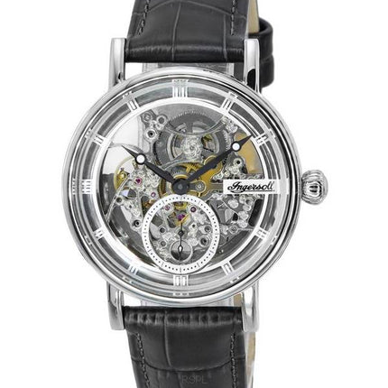 Ingersoll The Herald Automatik-Herrenuhr I00402B mit Lederarmband und silbernem Skelettzifferblatt