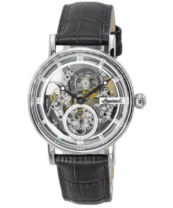 Ingersoll The Herald Automatik-Herrenuhr I00402B mit Lederarmband und silbernem Skelettzifferblatt