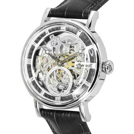 Ingersoll The Herald Automatik-Herrenuhr I00402B mit Lederarmband und silbernem Skelettzifferblatt