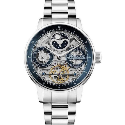 Ingersoll The Jazz Automatik-Herrenuhr I07707 aus Edelstahl mit blauem Skelett-Zifferblatt