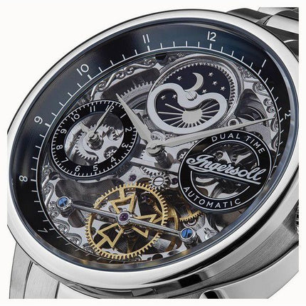 Ingersoll The Jazz Automatik-Herrenuhr I07707 aus Edelstahl mit blauem Skelett-Zifferblatt