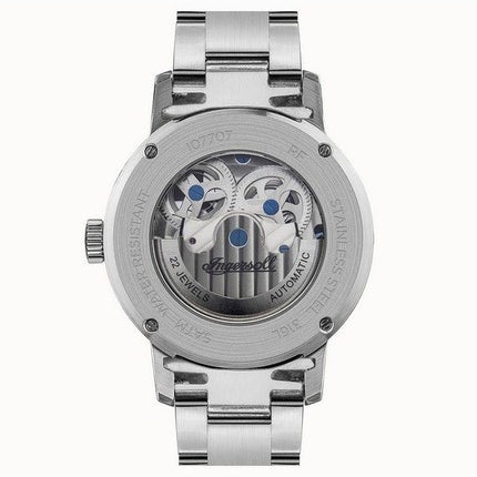 Ingersoll The Jazz Automatik-Herrenuhr I07707 aus Edelstahl mit blauem Skelett-Zifferblatt