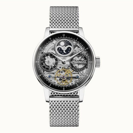 Ingersoll The Jazz Sonnen- und Mondphase Edelstahl Skelett Schwarzes Zifferblatt Automatik I07708 Herrenuhr
