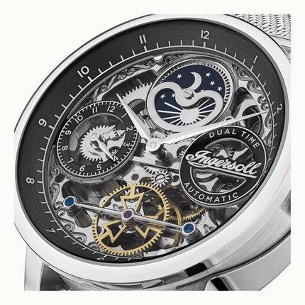 Ingersoll The Jazz Sonnen- und Mondphase Edelstahl Skelett Schwarzes Zifferblatt Automatik I07708 Herrenuhr