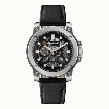 Ingersoll The Freestyle Lederarmband Skelett schwarzes Zifferblatt Automatik I14401 Herrenuhr