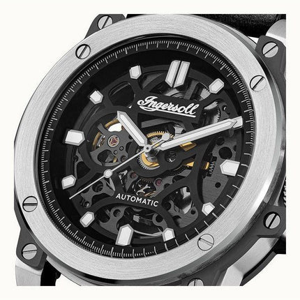 Ingersoll The Freestyle Lederarmband Skelett schwarzes Zifferblatt Automatik I14401 Herrenuhr