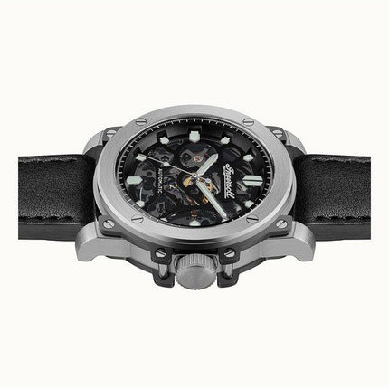 Ingersoll The Freestyle Lederarmband Skelett schwarzes Zifferblatt Automatik I14401 Herrenuhr