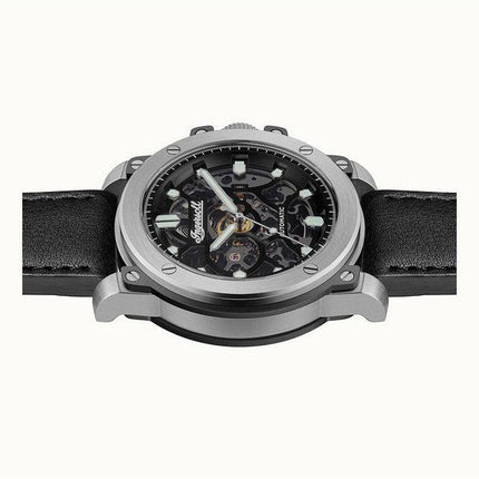 Ingersoll The Freestyle Lederarmband Skelett schwarzes Zifferblatt Automatik I14401 Herrenuhr