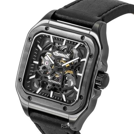 Ingersoll The Ollie Lederarmband Schwarzes Skelett-Zifferblatt Automatik I14504 Herrenuhr