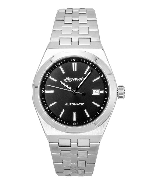 Ingersoll The Rider Herrenuhr aus Edelstahl mit schwarzem Zifferblatt und Automatikwerk, Modell I16801