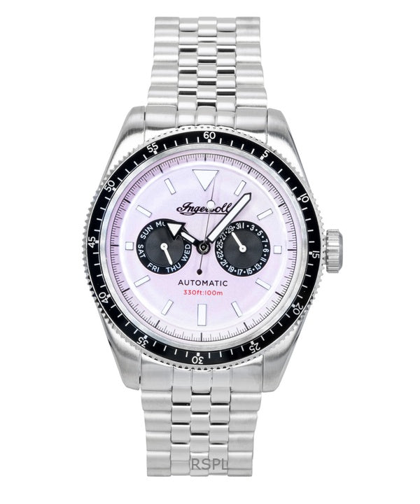 Ingersoll Outlaw Edelstahl Herrenuhr mit rosa Zifferblatt, Automatik, Modell I17201