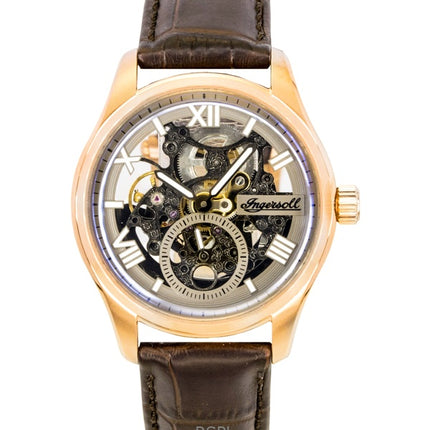 Ingersoll The Maverick Herrenuhr mit Lederarmband, grauem Skelettzifferblatt und Automatik, Modell I17402