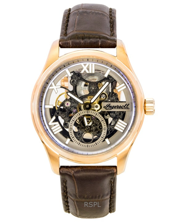 Ingersoll The Maverick Herrenuhr mit Lederarmband, grauem Skelettzifferblatt und Automatik, Modell I17402