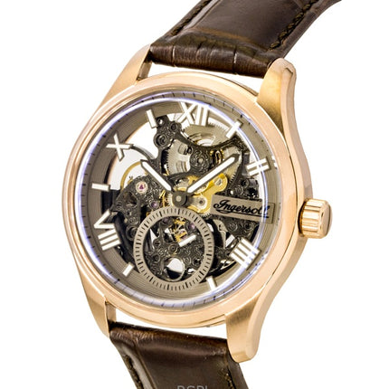 Ingersoll The Maverick Herrenuhr mit Lederarmband, grauem Skelettzifferblatt und Automatik, Modell I17402