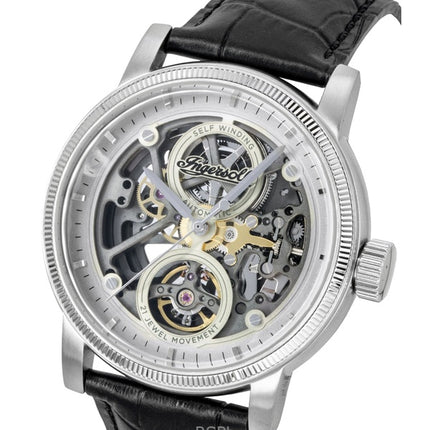 Ingersoll The Guy Herrenuhr mit Lederarmband, grauem Skelettzifferblatt und Automatik, Modell I17501