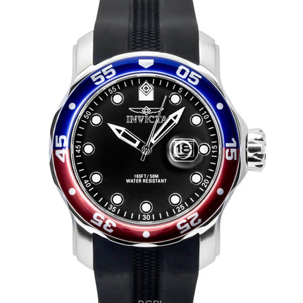 Invicta Pro Diver Herrenuhr mit Silikonarmband, schwarzem Zifferblatt und Pepsi-Lünette, Quarzwerk, Modell 45735, wasserdicht bis 200 m