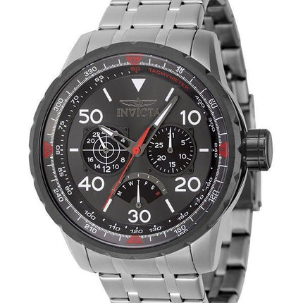 Invicta Aviator Retrograde GMT Edelstahl Gunmetal Zifferblatt Quarz 46982 100M Herrenuhr